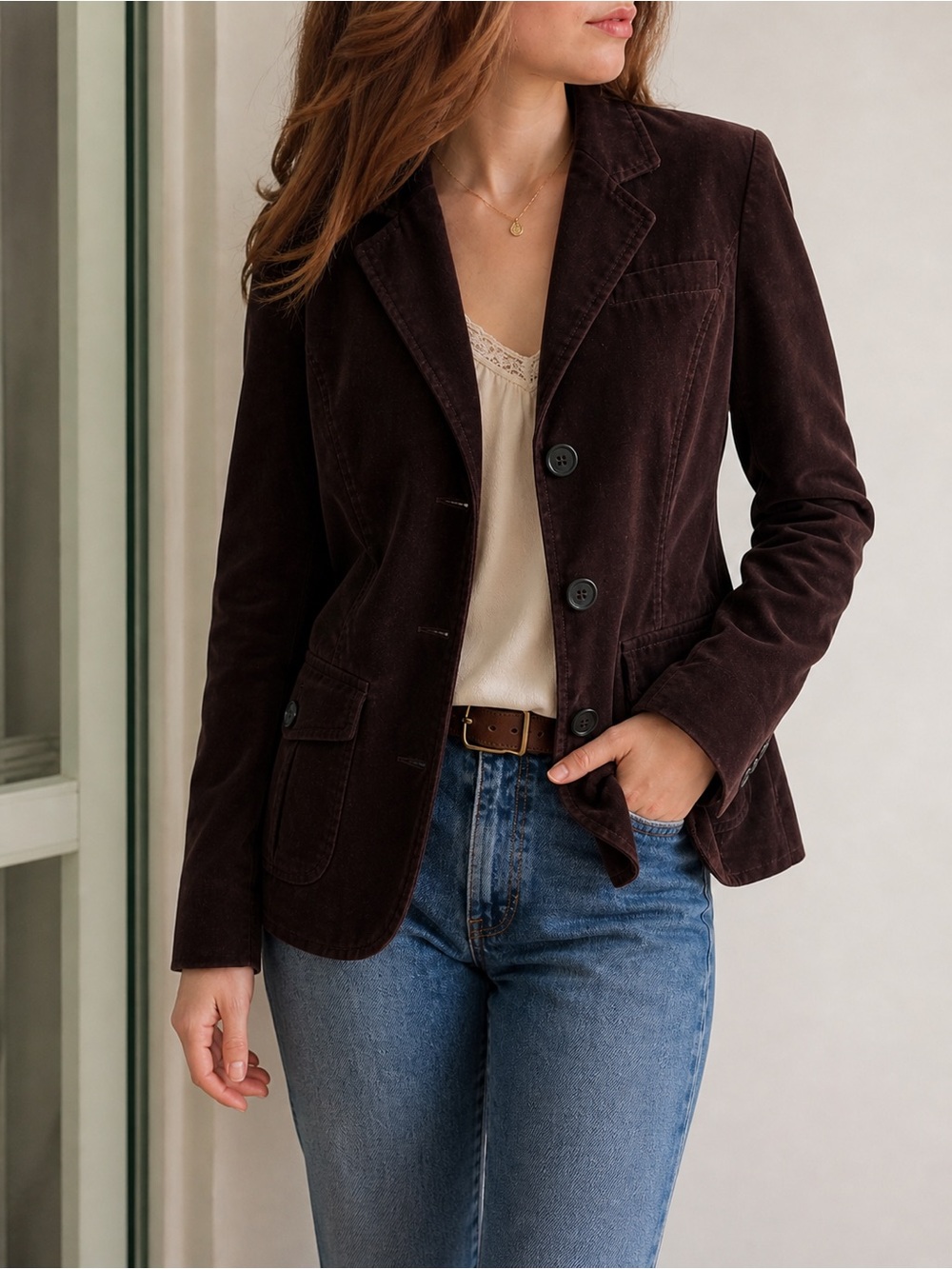 Classic vintage Lady Hathaway Women's Brown Velvet Blazer Jacket